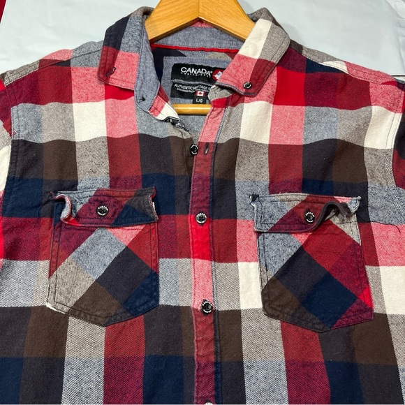 Canada Weather Gear FLANNEL SHIRT L Red Blue Buffalo Wide Plaid CHECKERED Button - Picture 12 of 15